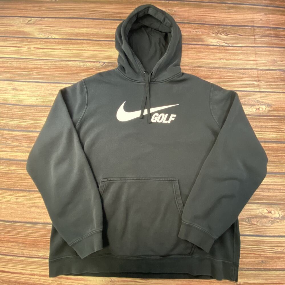 Men’s Nike Golf Swoosh Logo Black Pullover Hoodie Sweatshirt Size XL Activewear